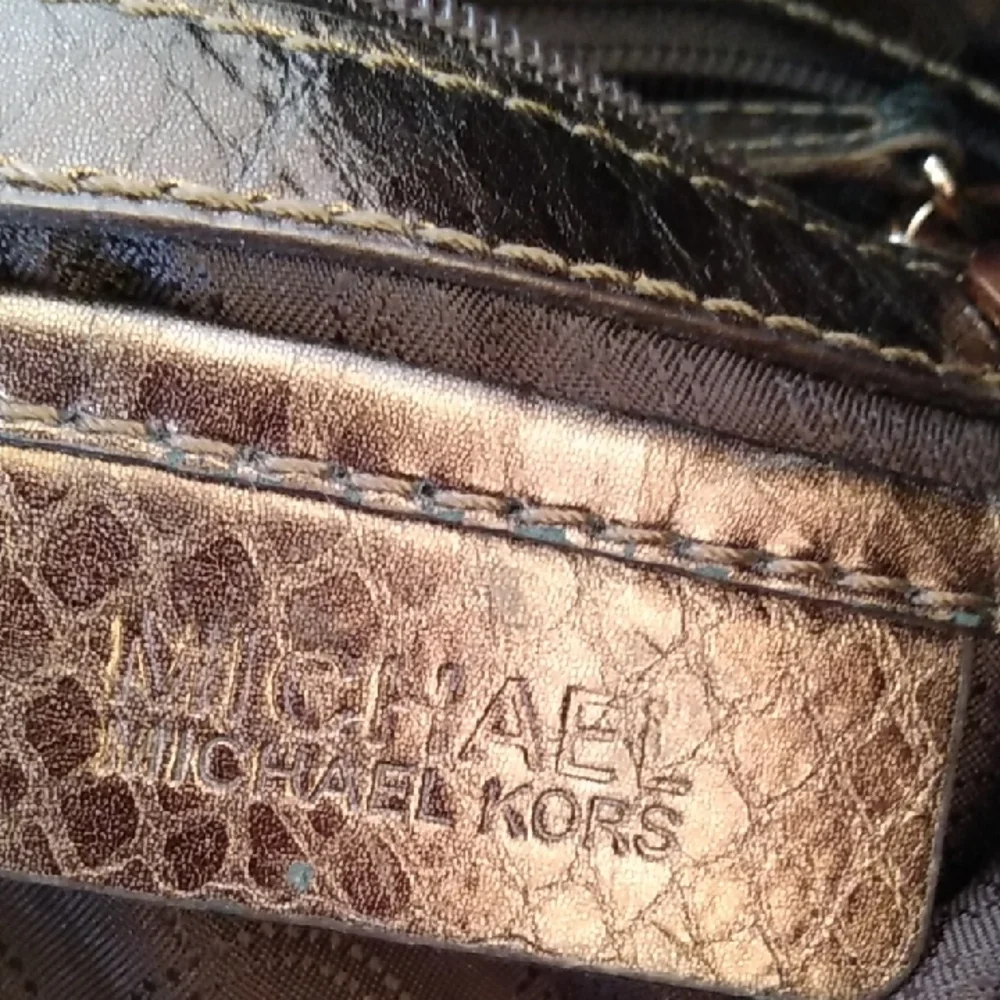 Michael Kors Copper Gold Snakeskin Effect Leather Purse Fulton Gold Logo Bag
